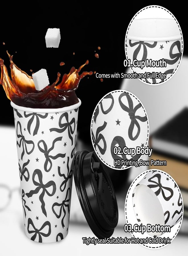 JarThenaAMCS مجموعة جارثينا إيه إم سي إس، ٥٠ قطعة من أكواب القهوة الورقية السوداء المزينة بفيونكة، مع أغطية وأكمام، أكواب "فيونكة ماجيك كوكيت" سعة ١٦ أونصة، أكواب للاستخدام مرة واحدة للمشروبات الساخنة والباردة، لوازم حفلات الهالوين وأعياد الميلاد والعطلات وحفلات توديع العزوبية - Image 3